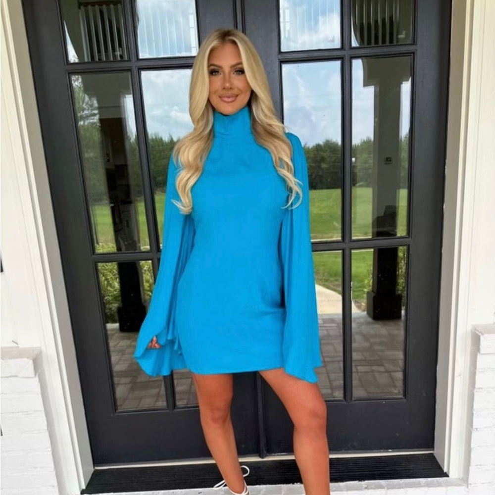 These Three Boutique Mock Neck Flared Sleeve Dress